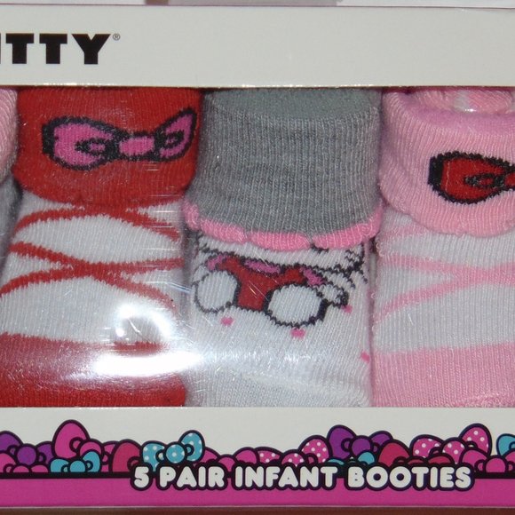 Hello Kitty Infant Booties5 pairs Pink Grey - Picture 1 of 3